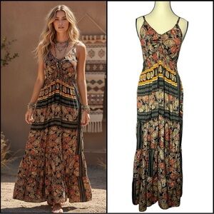 Anthropologie Me 2 Magic Bohemian Paisley Maxi Dress Size Medium